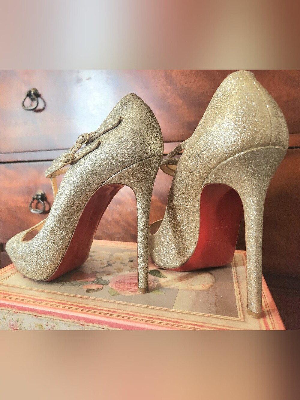 CHRISTIAN LOUBOUTIN T DOUBLE 120 GLITTER MARY JANE STILETTO PUMPS, 41 $1600 MSRP